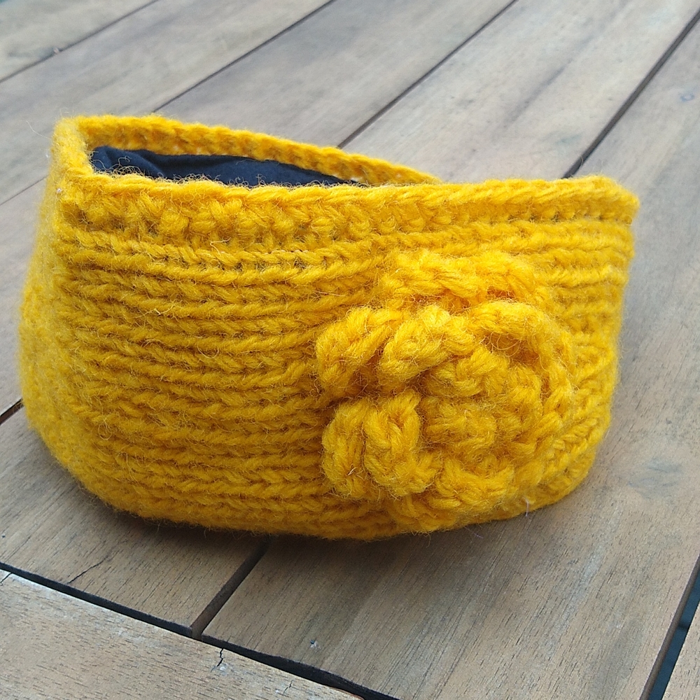 Bright yellow knit head / ear warmers